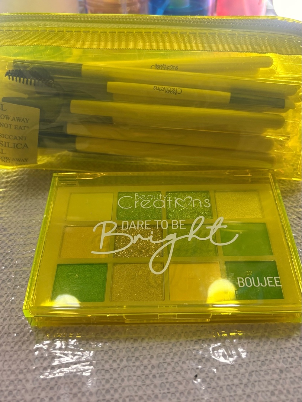 Beauty Creations Neon Yellow Brush Set with Clear Pouch